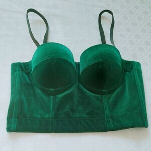 Emerald Green Velvet Bustier Corset Sweetheart Neckline Padded Underwire Cups